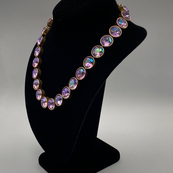 Vintage J Crew Necklace Brulee Aurora Borealis AB Gold Tone 17 - 20". - Picture 4 of 7